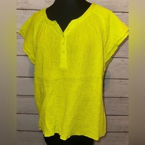 Calvin Klein L Bright Yellow Flutter Sleeve Blouse, Office Top, Business Casual
